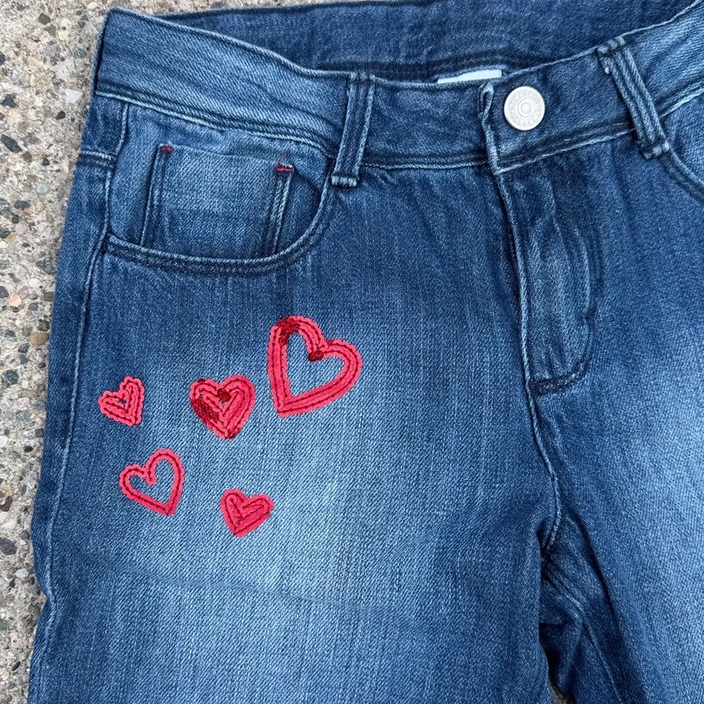 Gymboree Girls Boyfriend Jeans Size 8 Sequin Heart Medium Wash NWOT